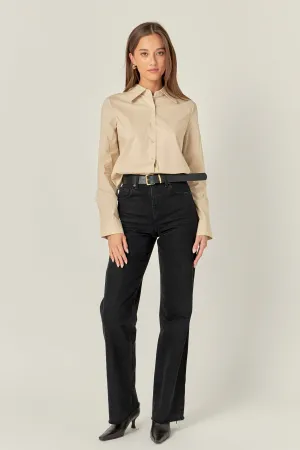 Accent Collar Poplin Dress Shirt - Taupe