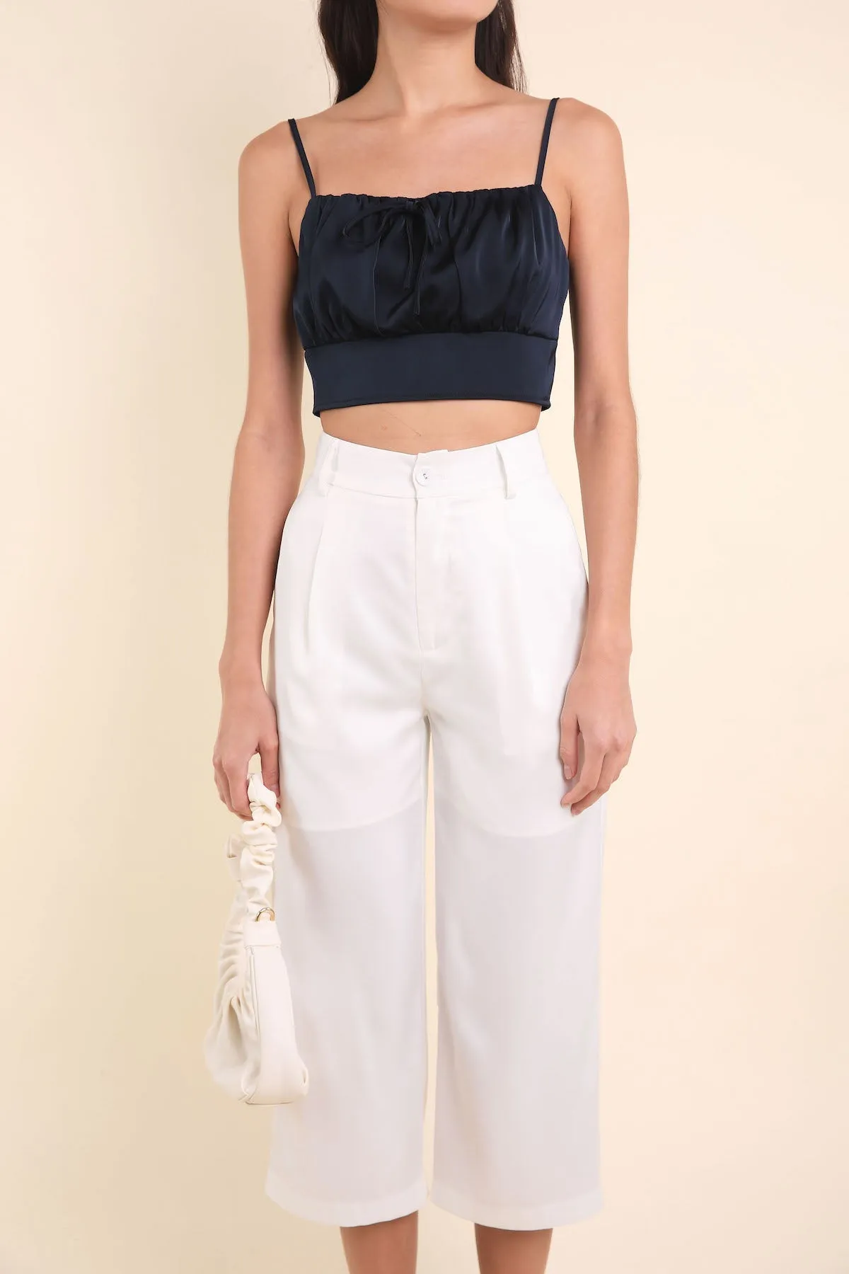 ASTRID SATIN TAILORED CULOTTES IN WHITE