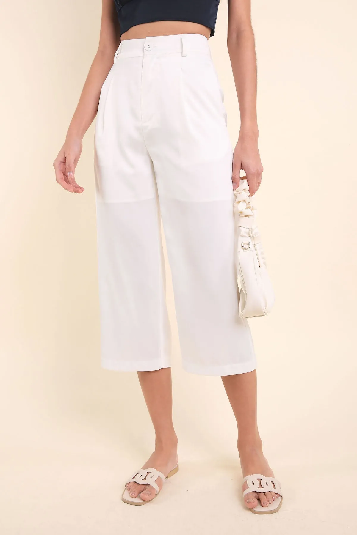 ASTRID SATIN TAILORED CULOTTES IN WHITE