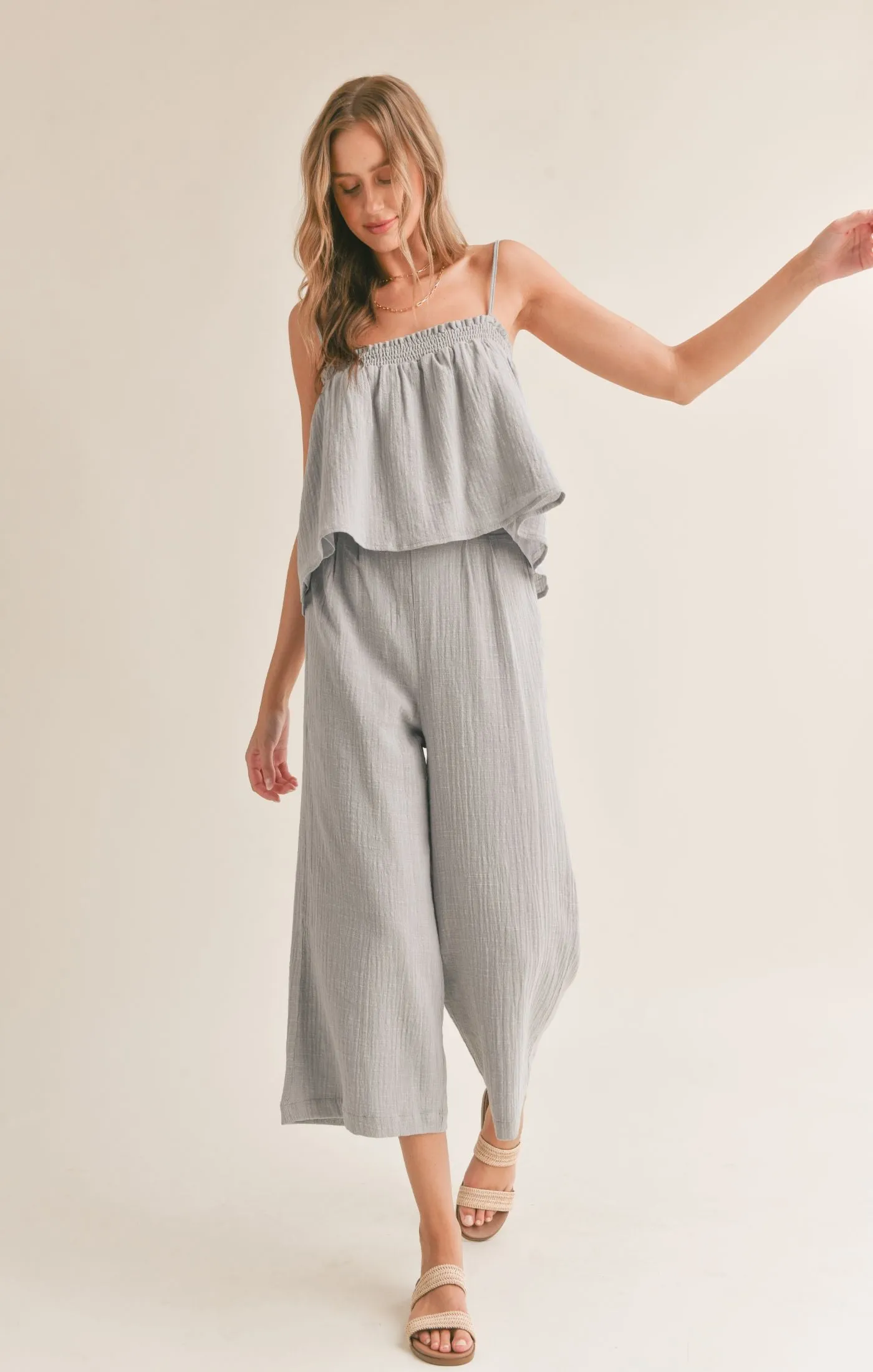 Bird Song Wide Leg Cropped Pant Cloud Blue