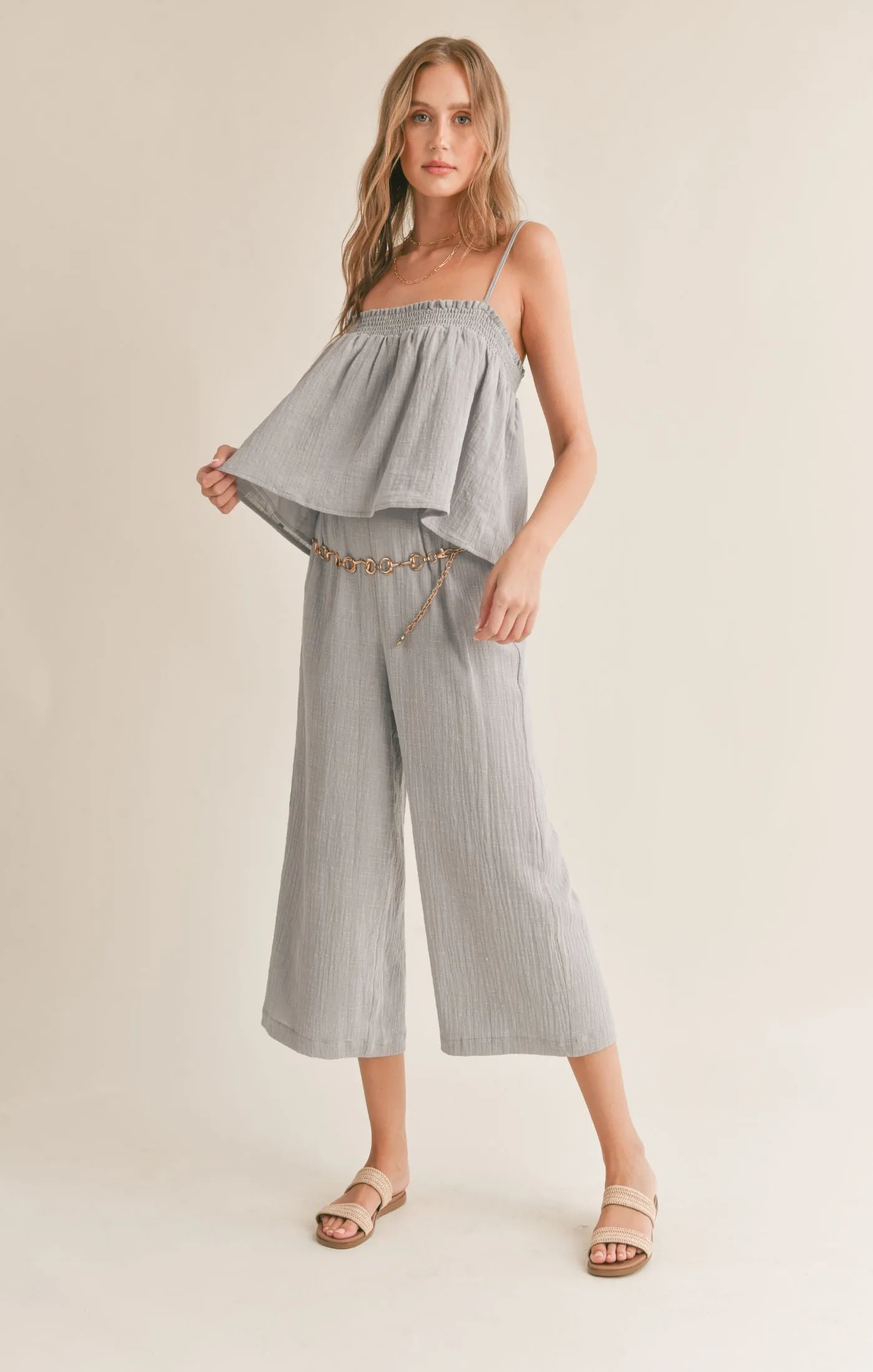 Bird Song Wide Leg Cropped Pant Cloud Blue