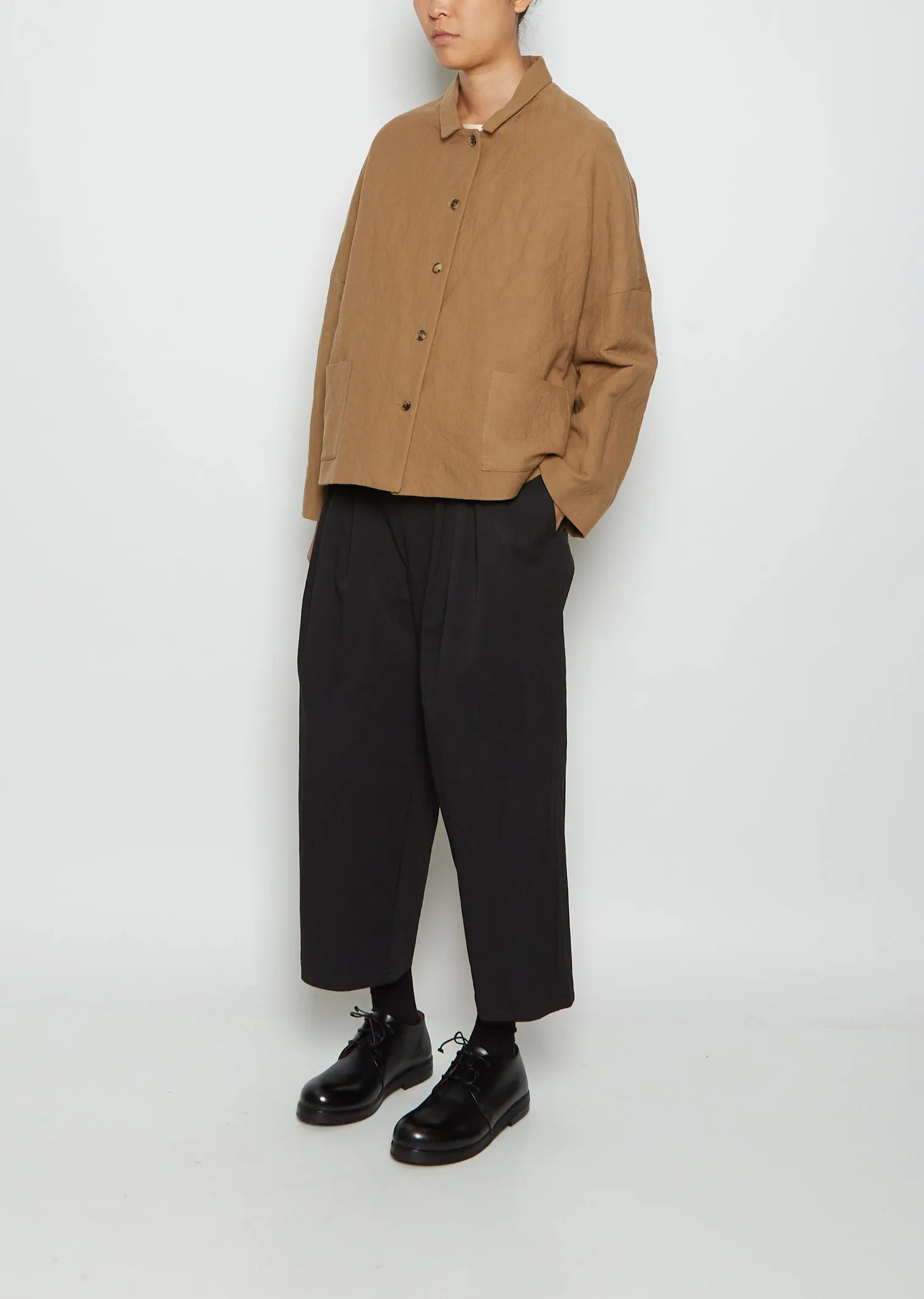 Classic Short Virgin Wool & Cotton Jacket — Tobacco