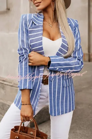 Classic Stripe Print Lapel Relaxed Blazer