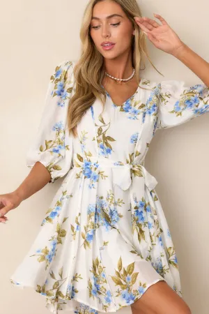 Cobalt Cosmos Blue Floral Quarter Sleeve Mini Dress