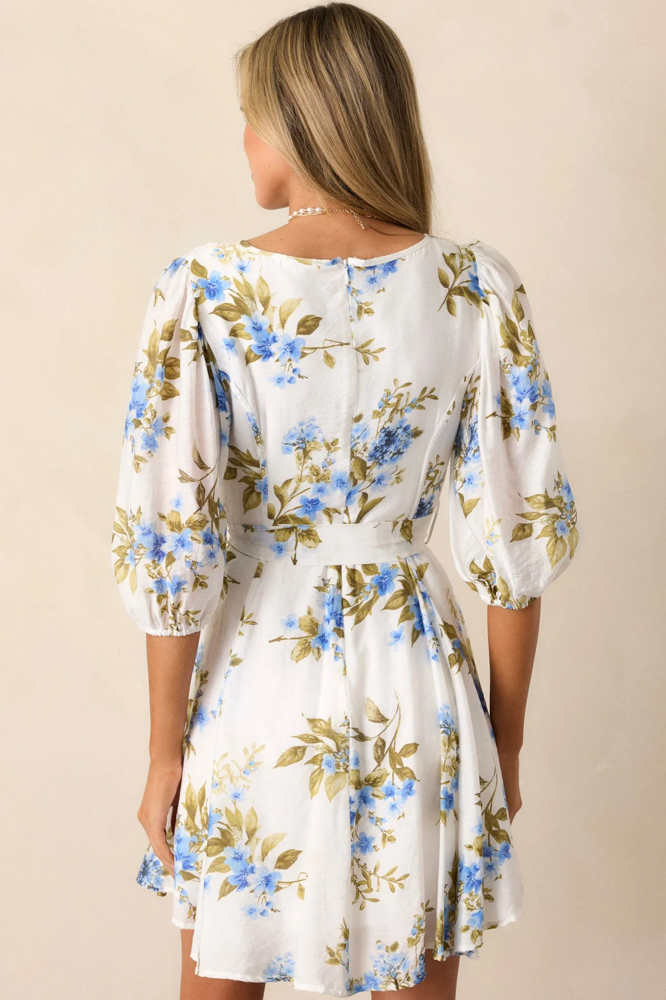 Cobalt Cosmos Blue Floral Quarter Sleeve Mini Dress