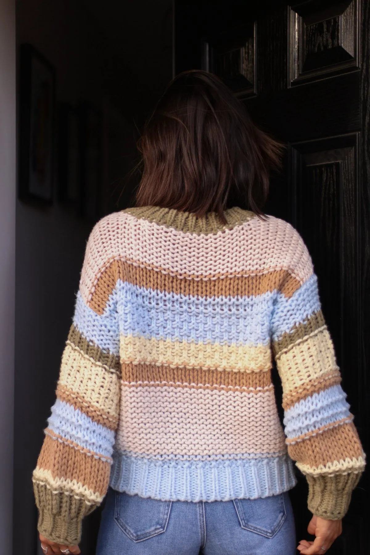 Cream Multi Stripe Color Block Sweater