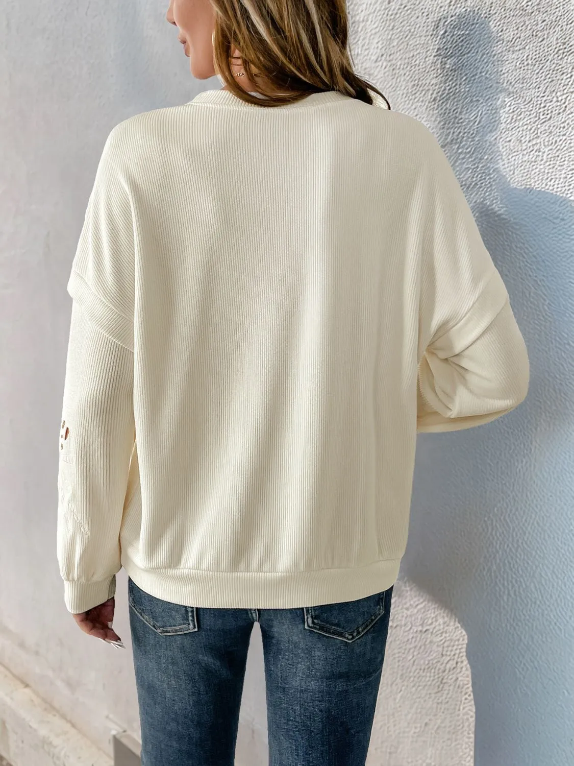 Cutout Round Neck Long Sleeve Sweatshirt | Winter Fashion | Cozy Sweater