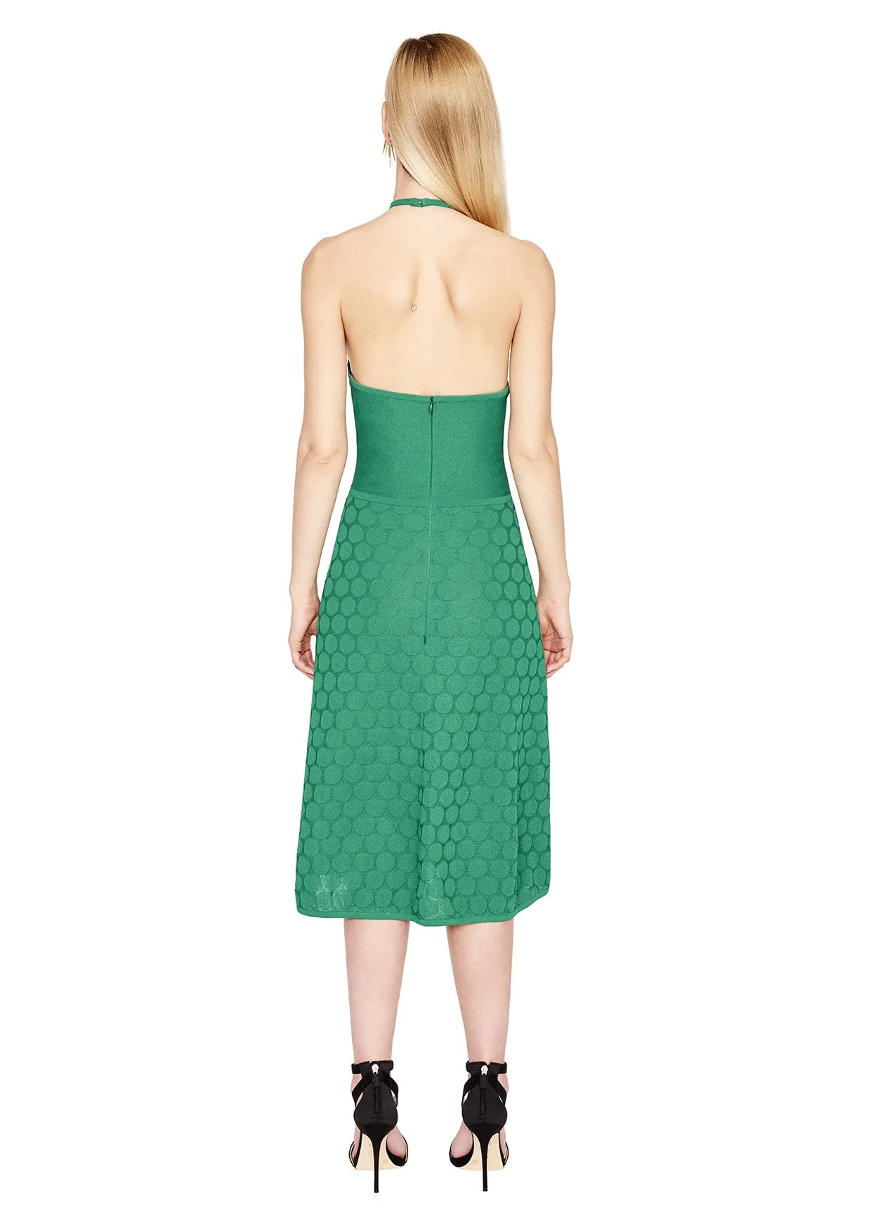 Dory - Women's Textured Chartreuse Yellow Polka Dot Midi Dress