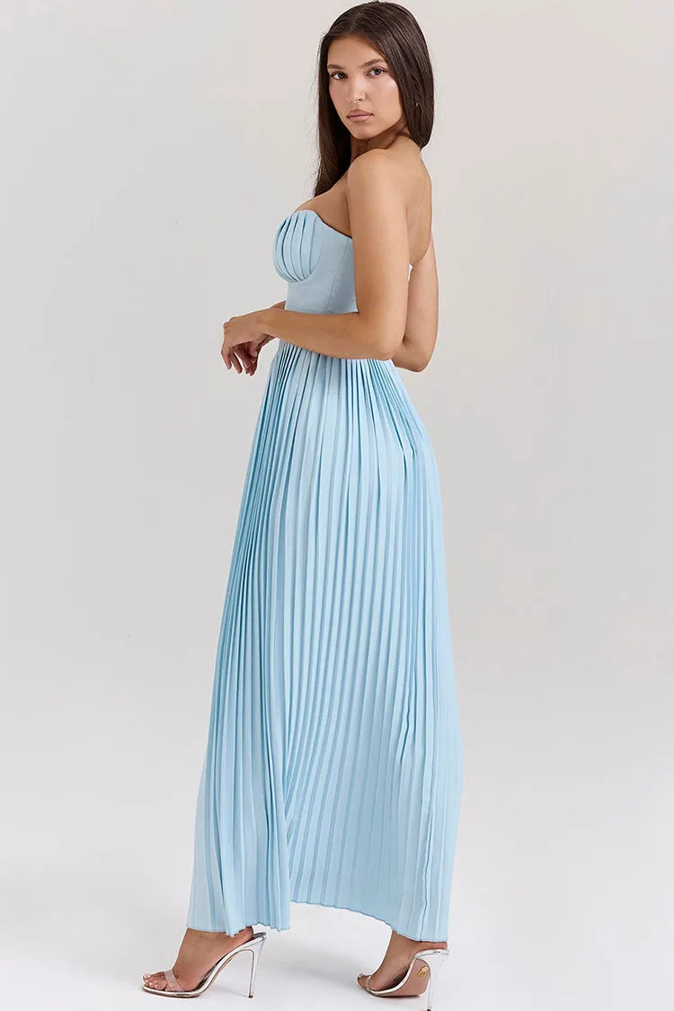 Elegant Sweetheart Strapless Bustier Drop Waist Pleated Evening Maxi Dress