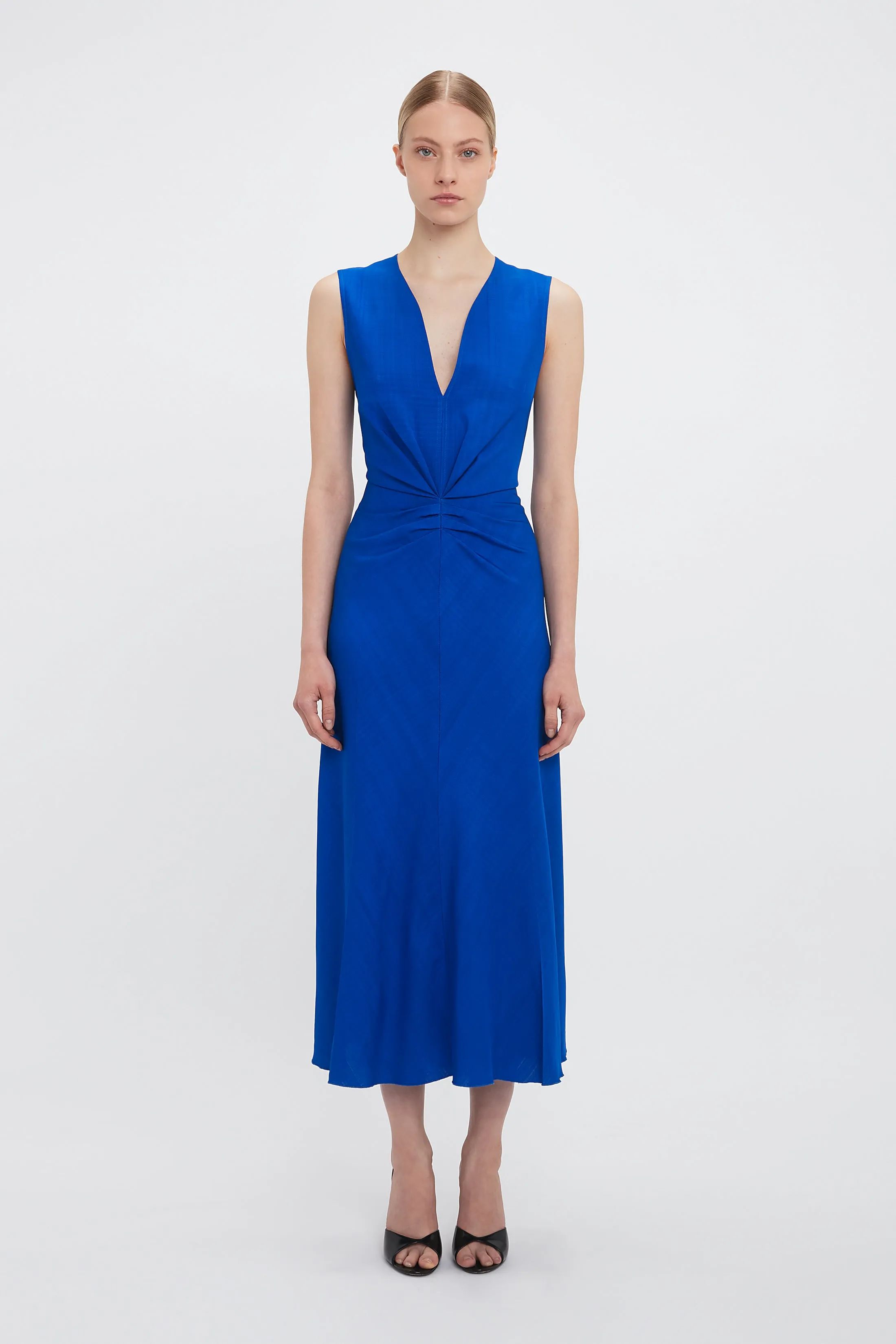 Exclusive Sleeveless Gathered Waist Midi Dress In Palace Blue