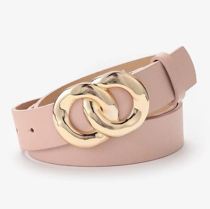 Faux Leather Belt with Stylish Round Gold Buckle