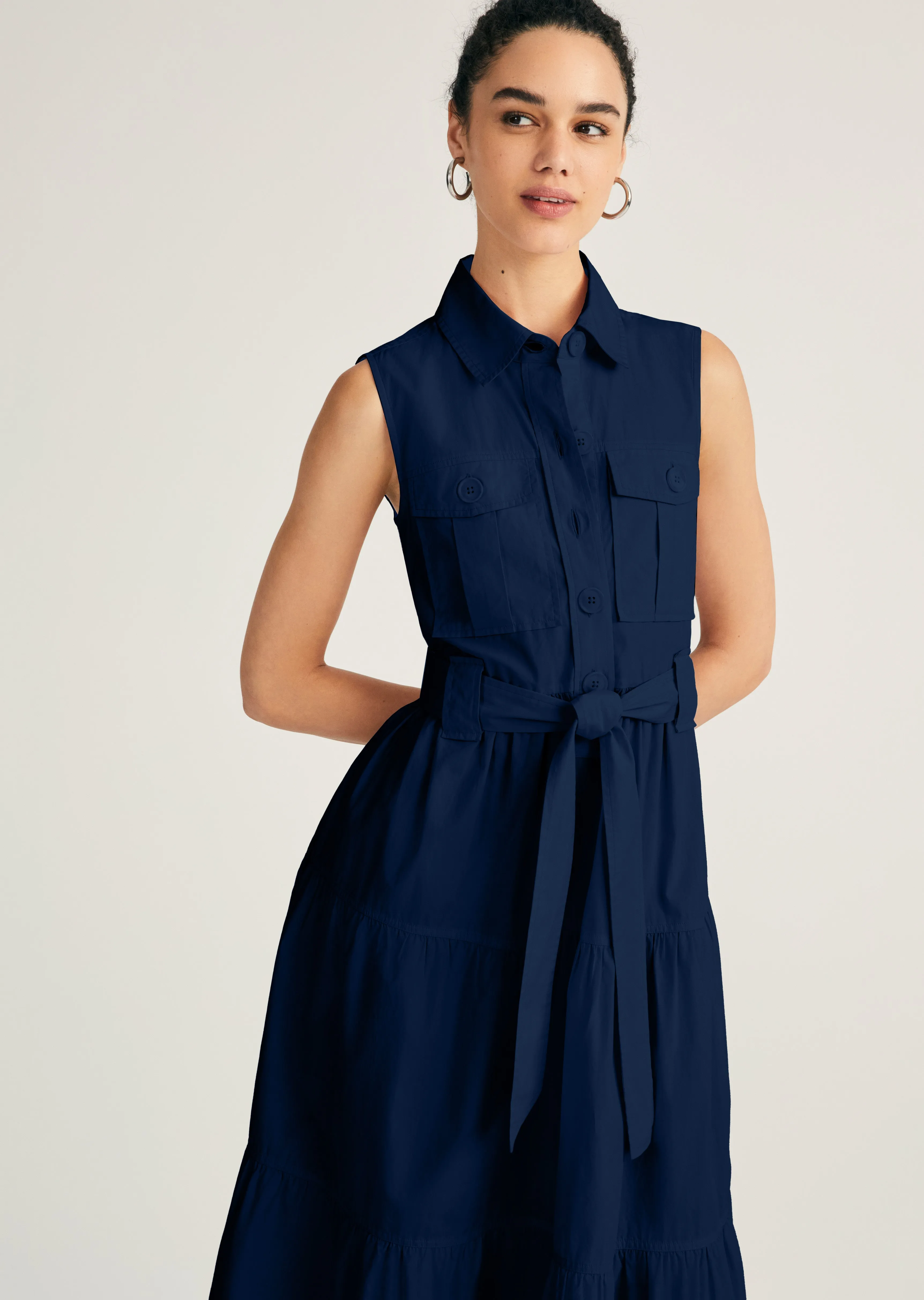 Florence Sleeveless Shirt Dress - Navy