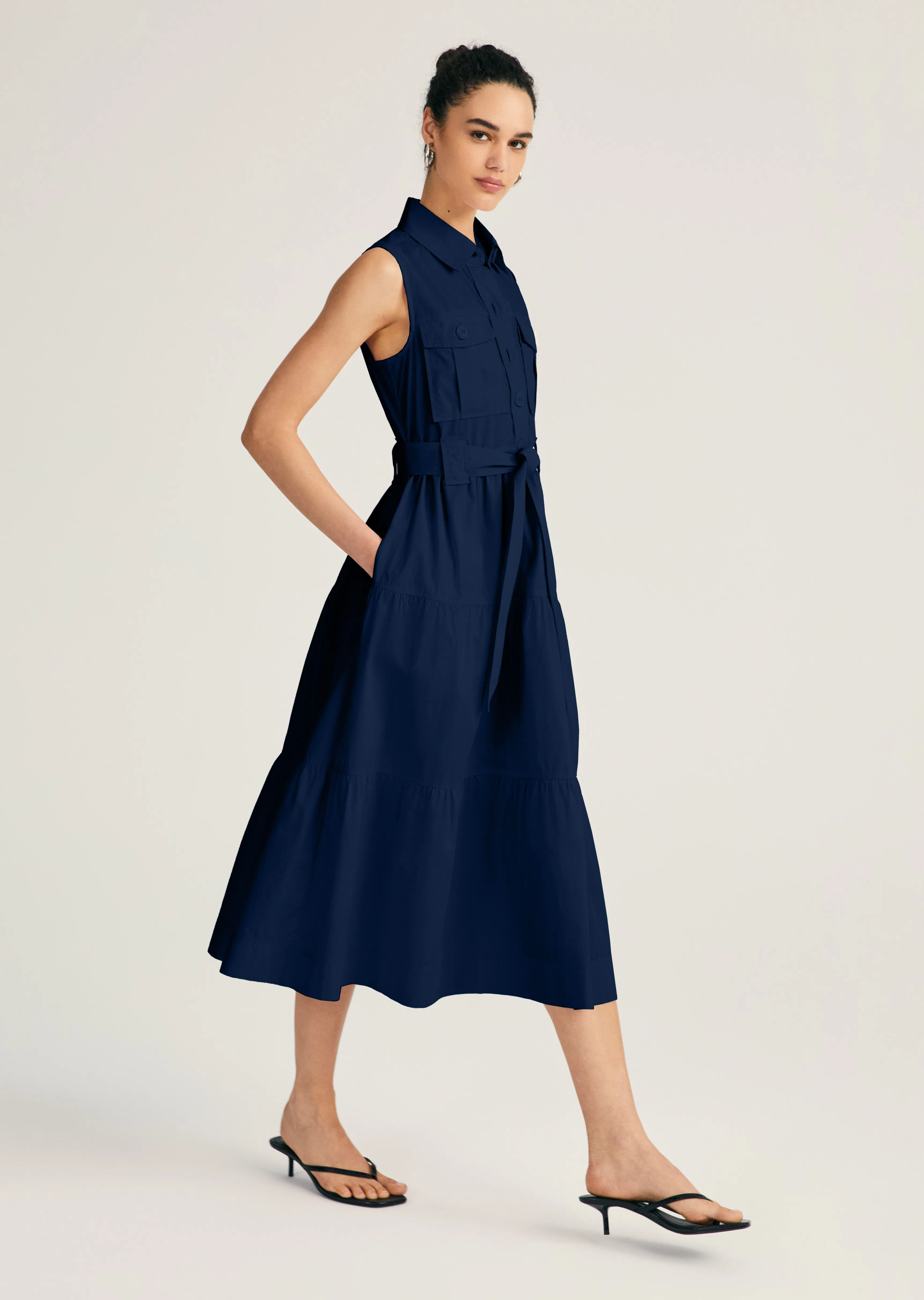 Florence Sleeveless Shirt Dress - Navy