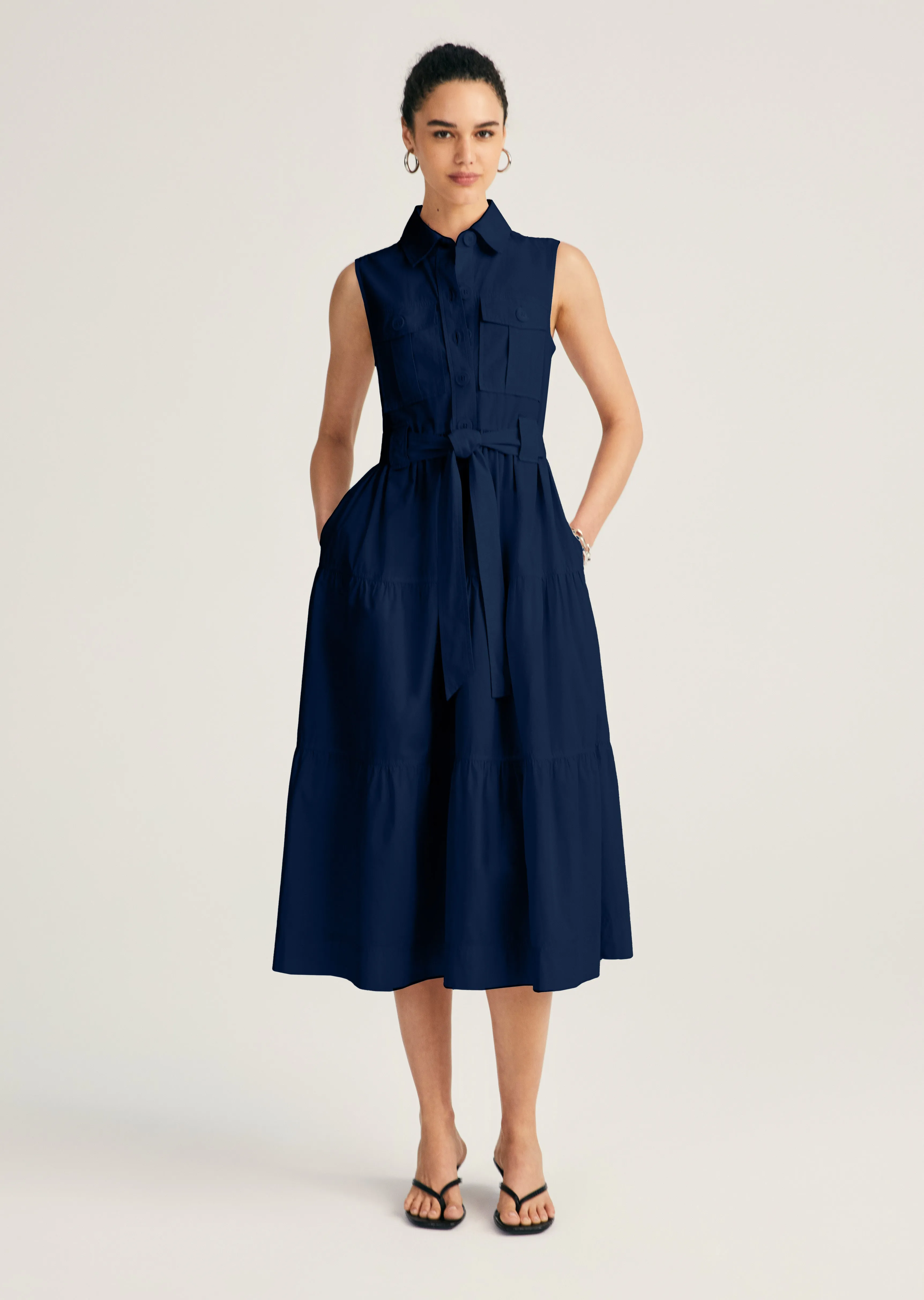 Florence Sleeveless Shirt Dress - Navy