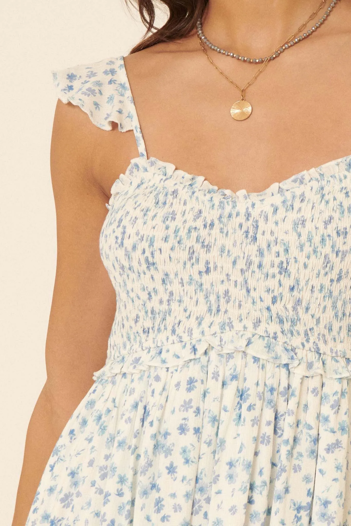 Fresh Winds Smocked Floral Mini Sundress