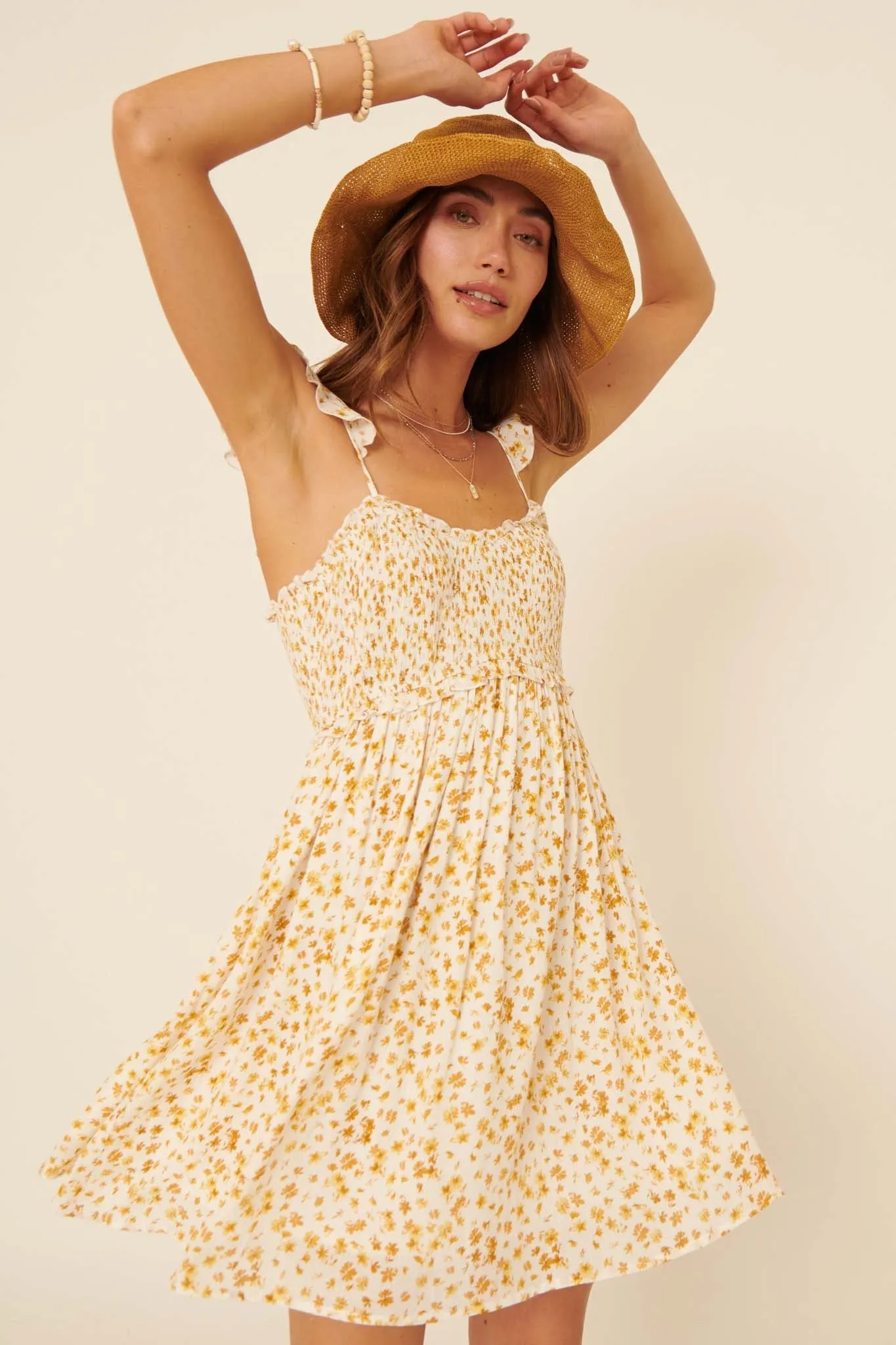 Fresh Winds Smocked Floral Mini Sundress