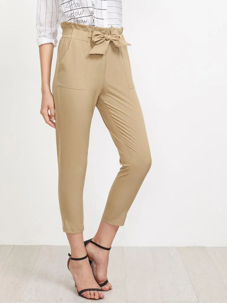 Frill Waist Self Tie Tailored Pants