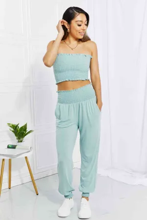 Full Size Stylish Comfort Smocked Tube Top & Joggers Set