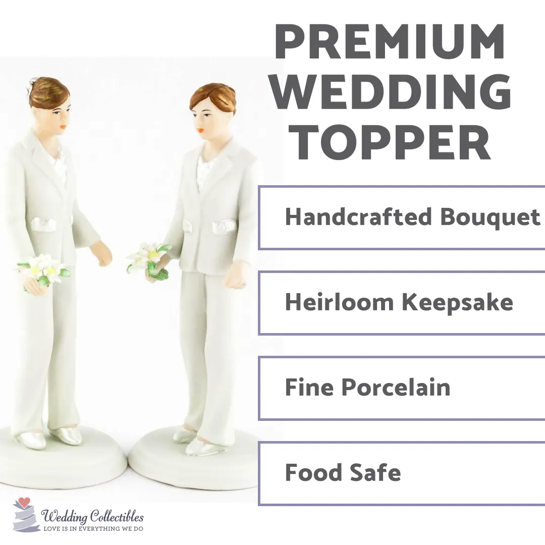 Gay Lesbian Brides in Pants Suit Wedding Cake Topper