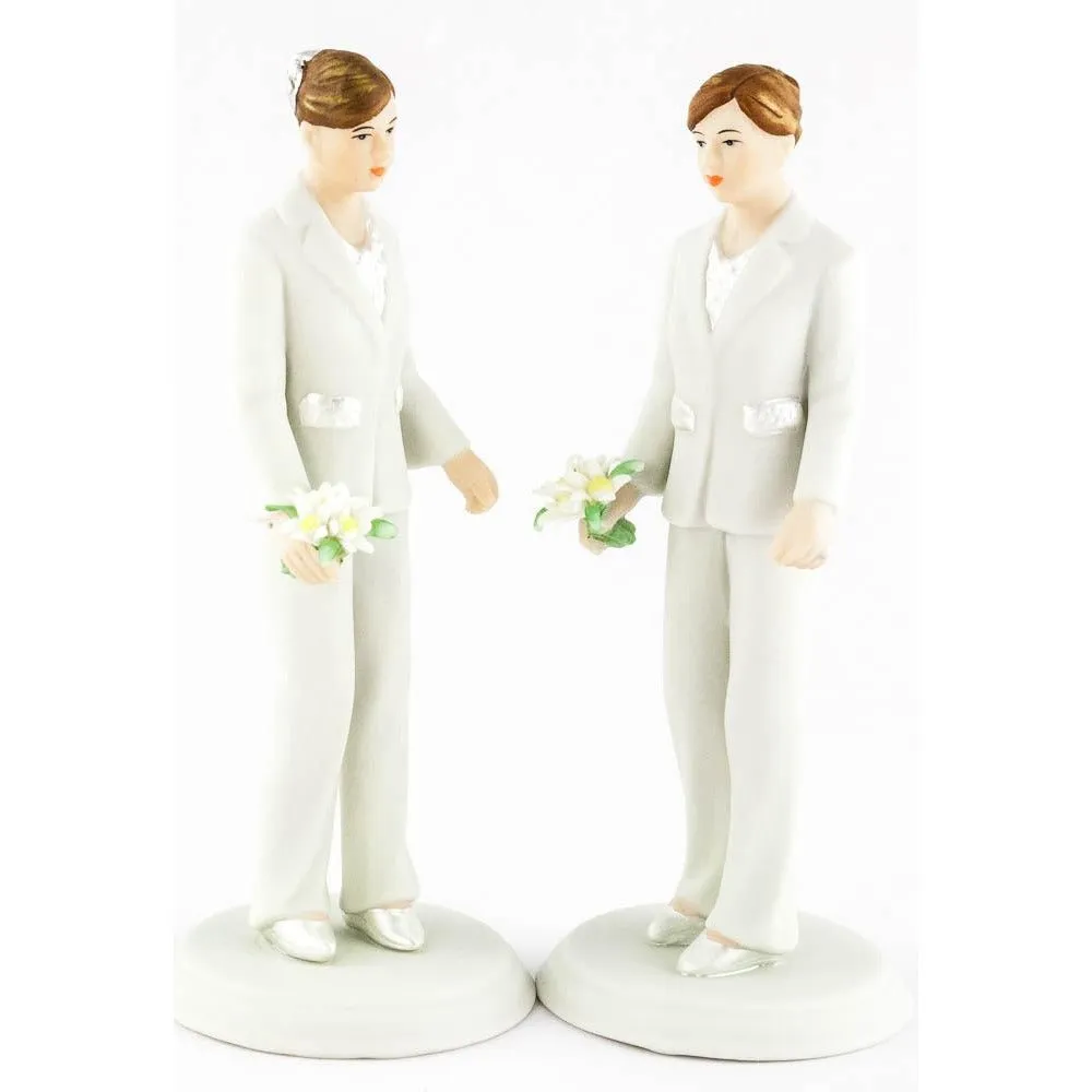 Gay Lesbian Brides in Pants Suit Wedding Cake Topper