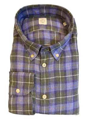 GMF 965 Linen BD Shirt Blue/Green Plaid