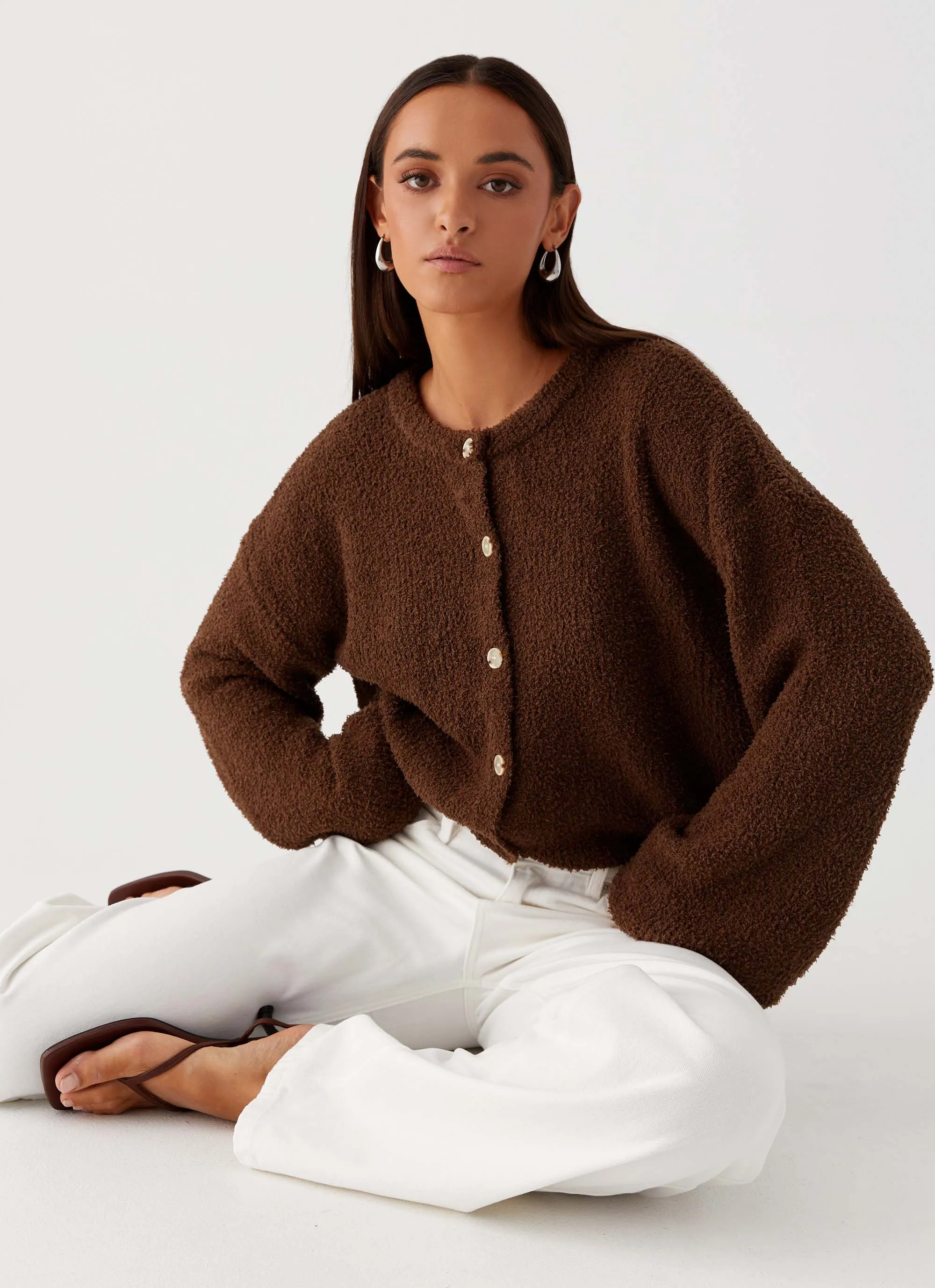 Gracie Oversized Knit Cardigan - Brown