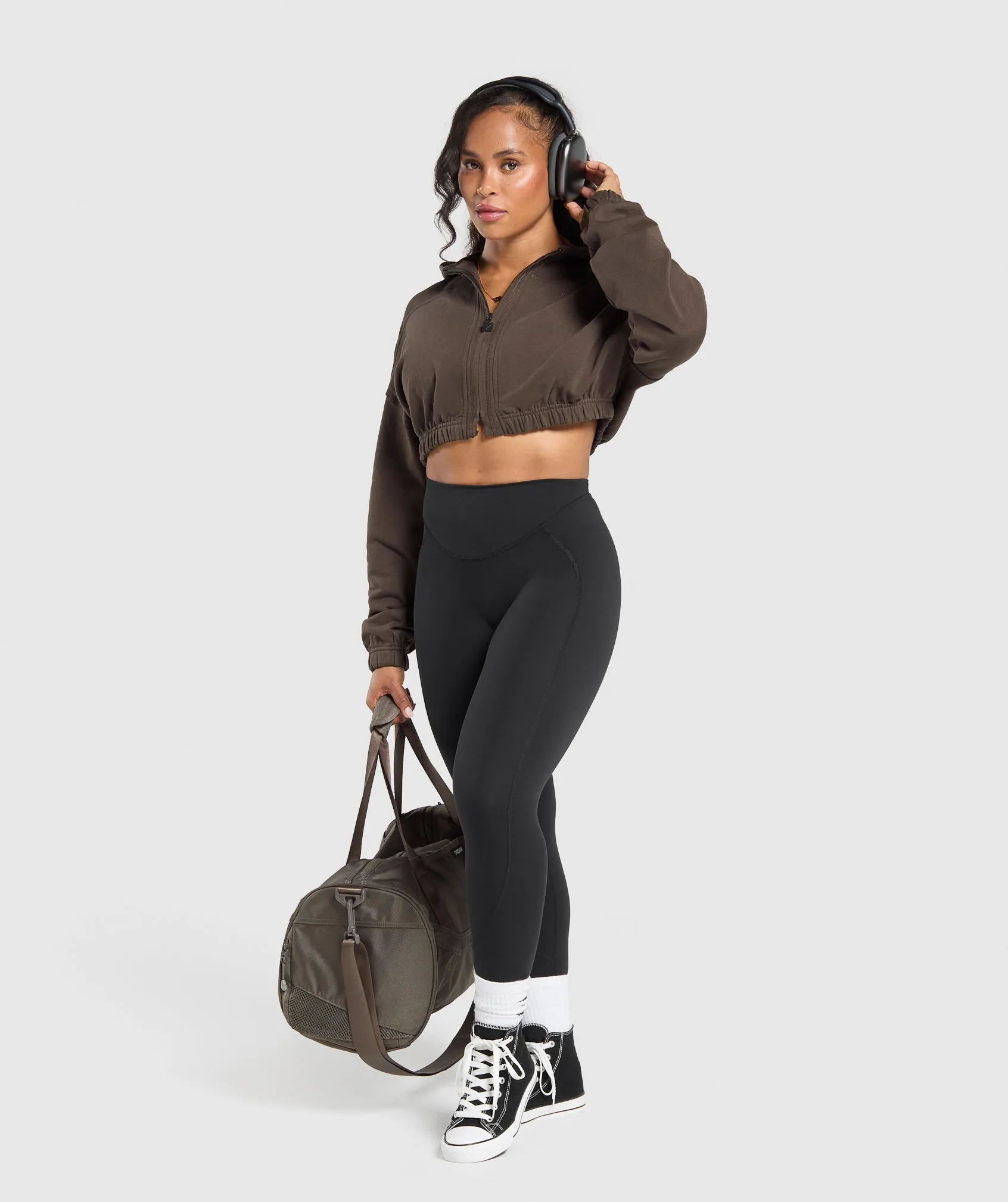 Gymshark Superset Crop Zip Hoodie - Deep Brown