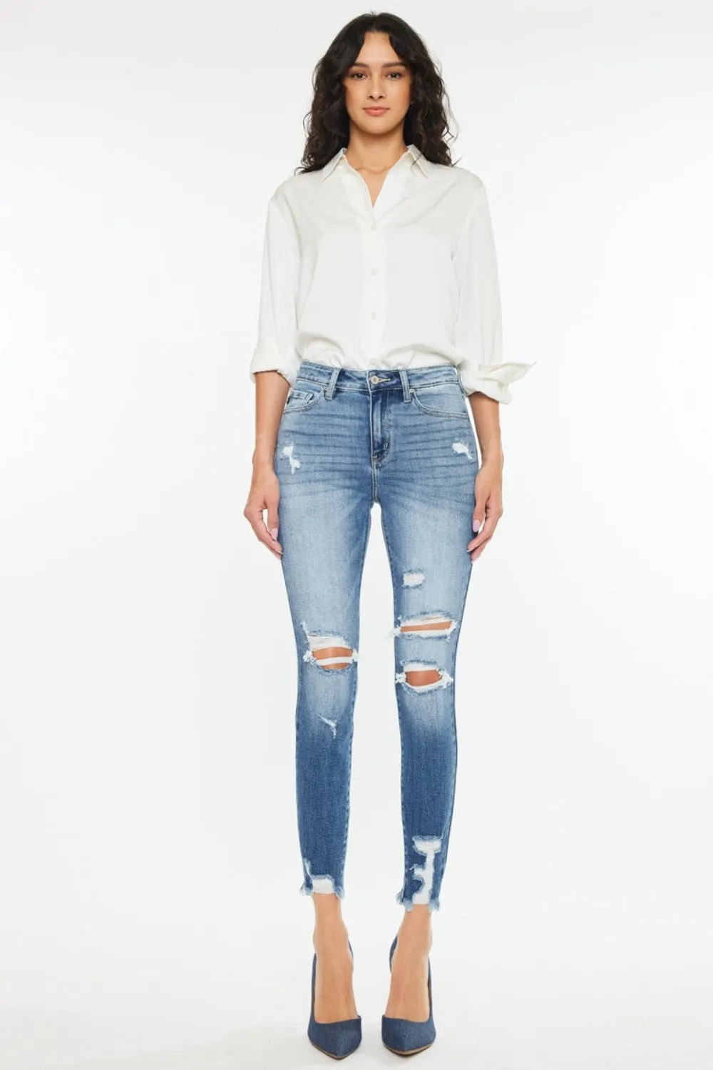 High Rise Frayed Ankle Skinny Jeans