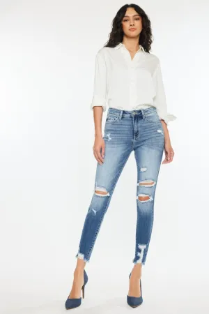 High Rise Frayed Ankle Skinny Jeans