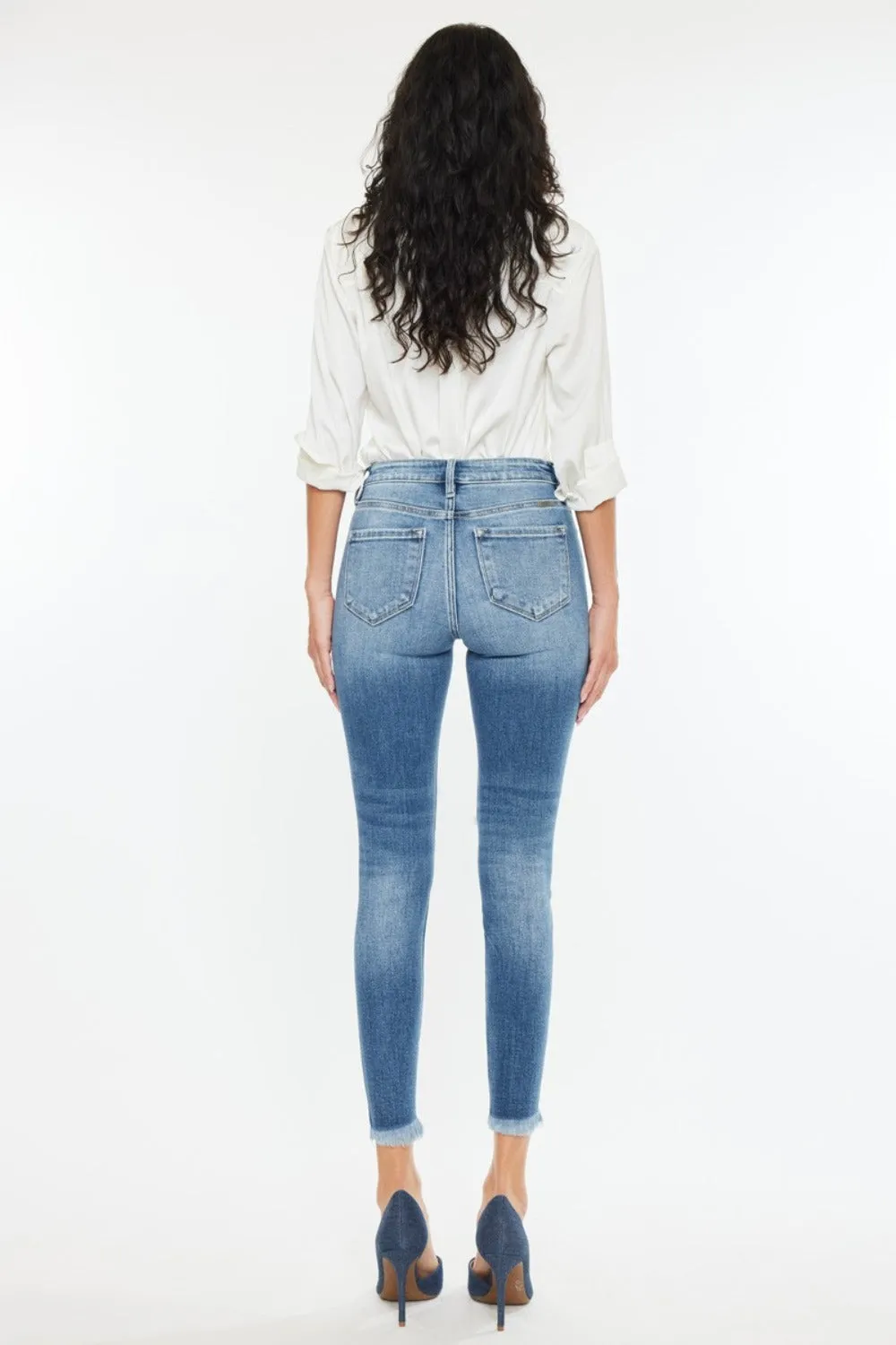 High Rise Frayed Ankle Skinny Jeans