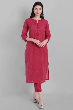 Hot Pink Rangoli Cotton Kurta Pants Set