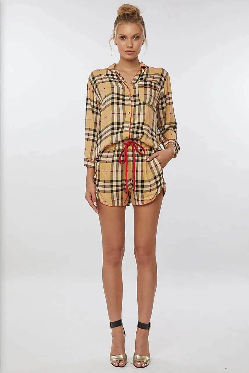 I Dont Give A Chic Tartan Motif Cotton Pajama Shirt