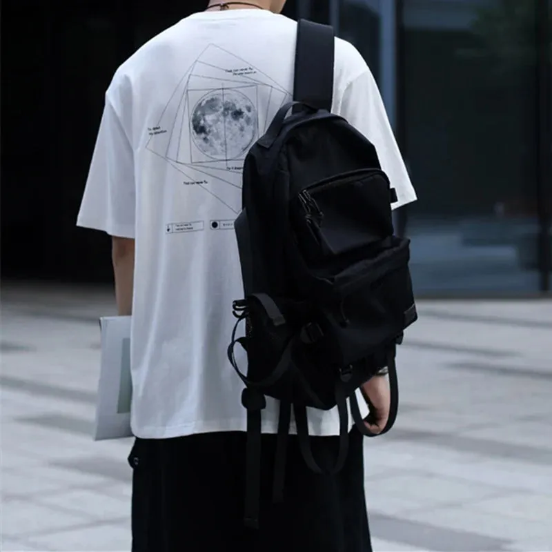 Japanese Streetwear Moon Print Oversized T-Shirts with Short Sleeves