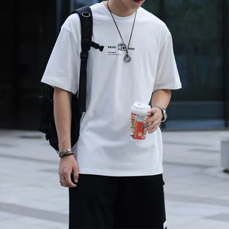 Japanese Streetwear Moon Print Oversized T-Shirts with Short Sleeves