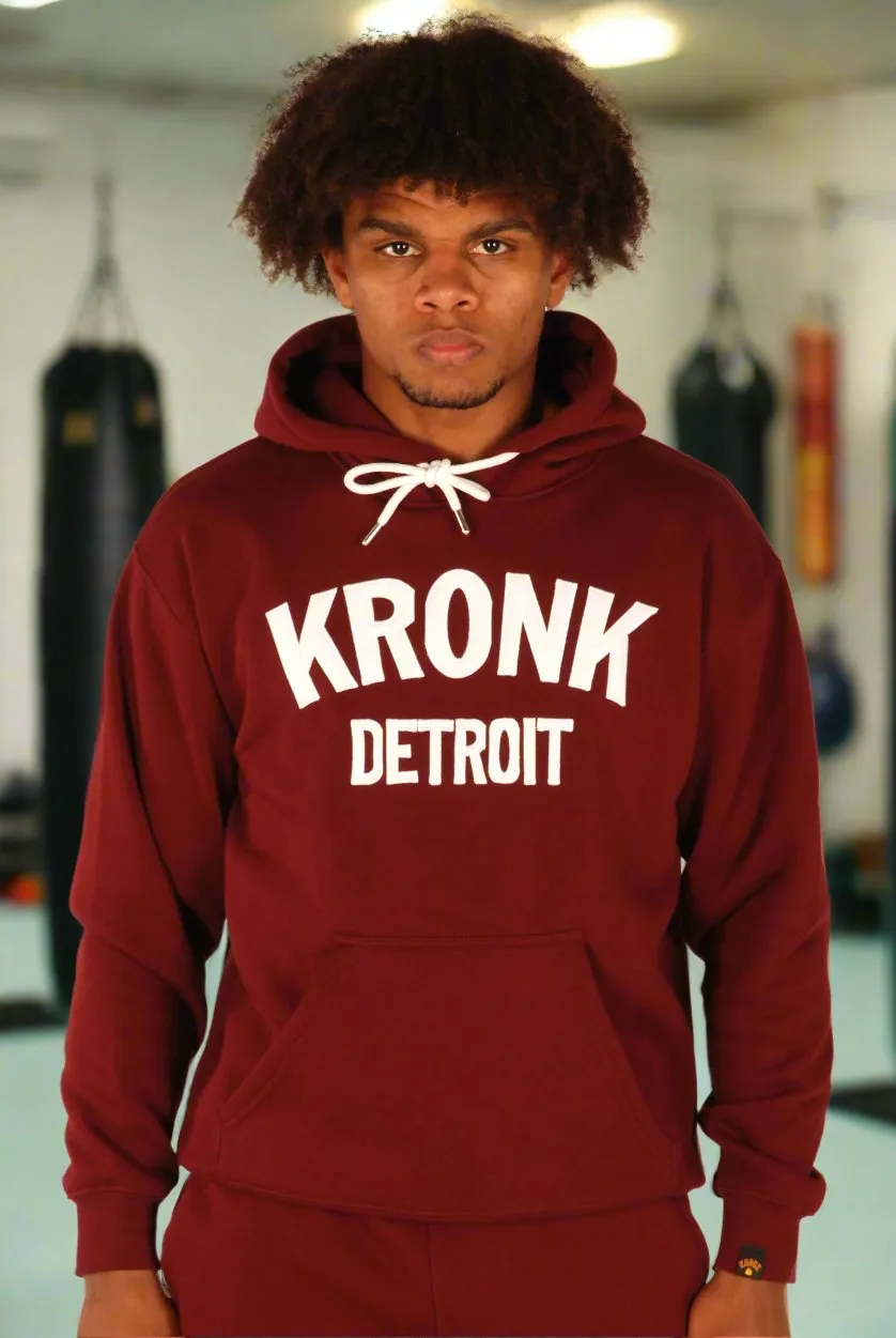 KRONK Detroit Applique Hoodie Regular Fit Maroon with White logo