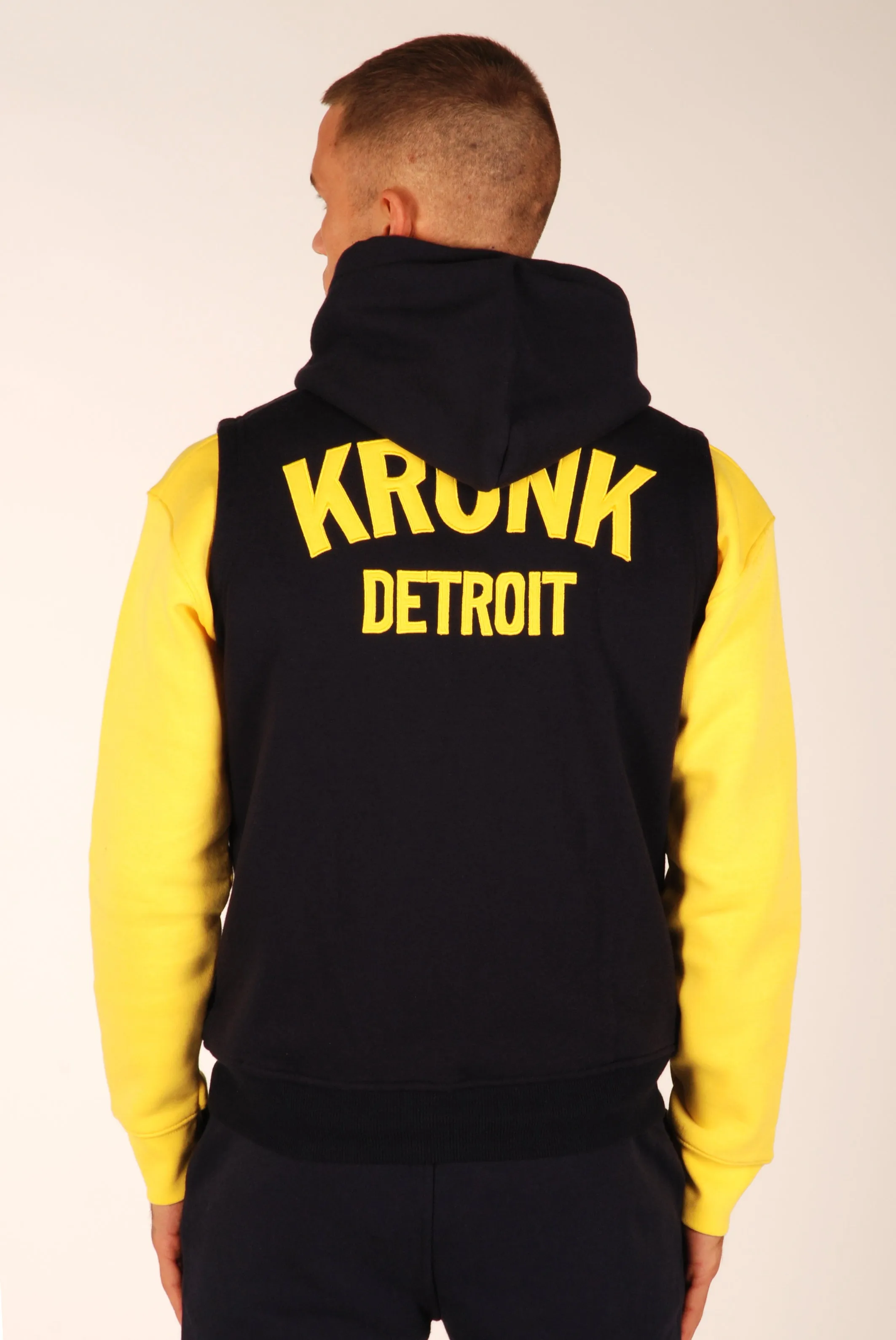 KRONK Detroit Applique Zip through Sleeveless Hoodie Navy