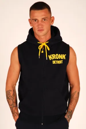 KRONK Detroit Applique Zip through Sleeveless Hoodie Navy