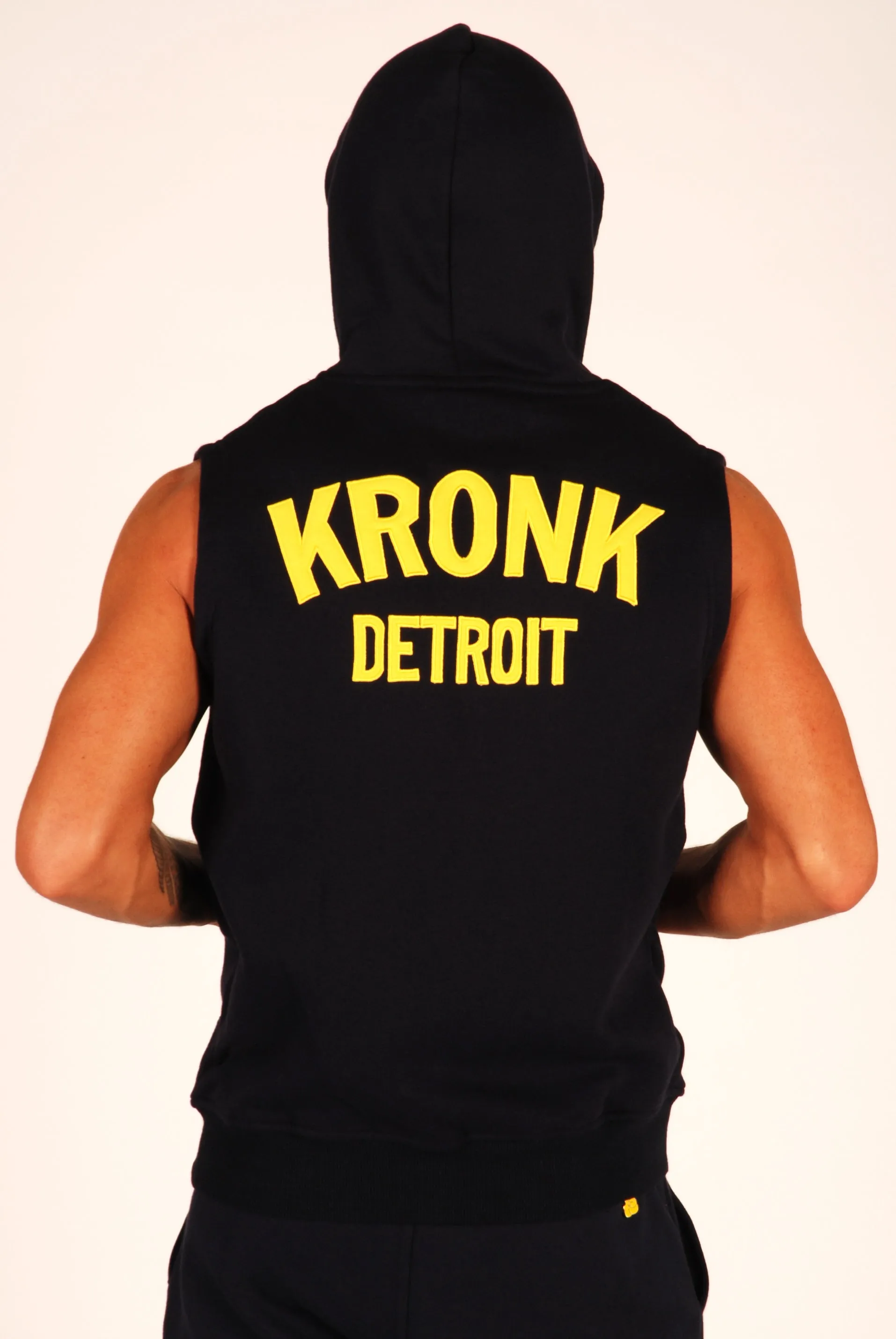 KRONK Detroit Applique Zip through Sleeveless Hoodie Navy