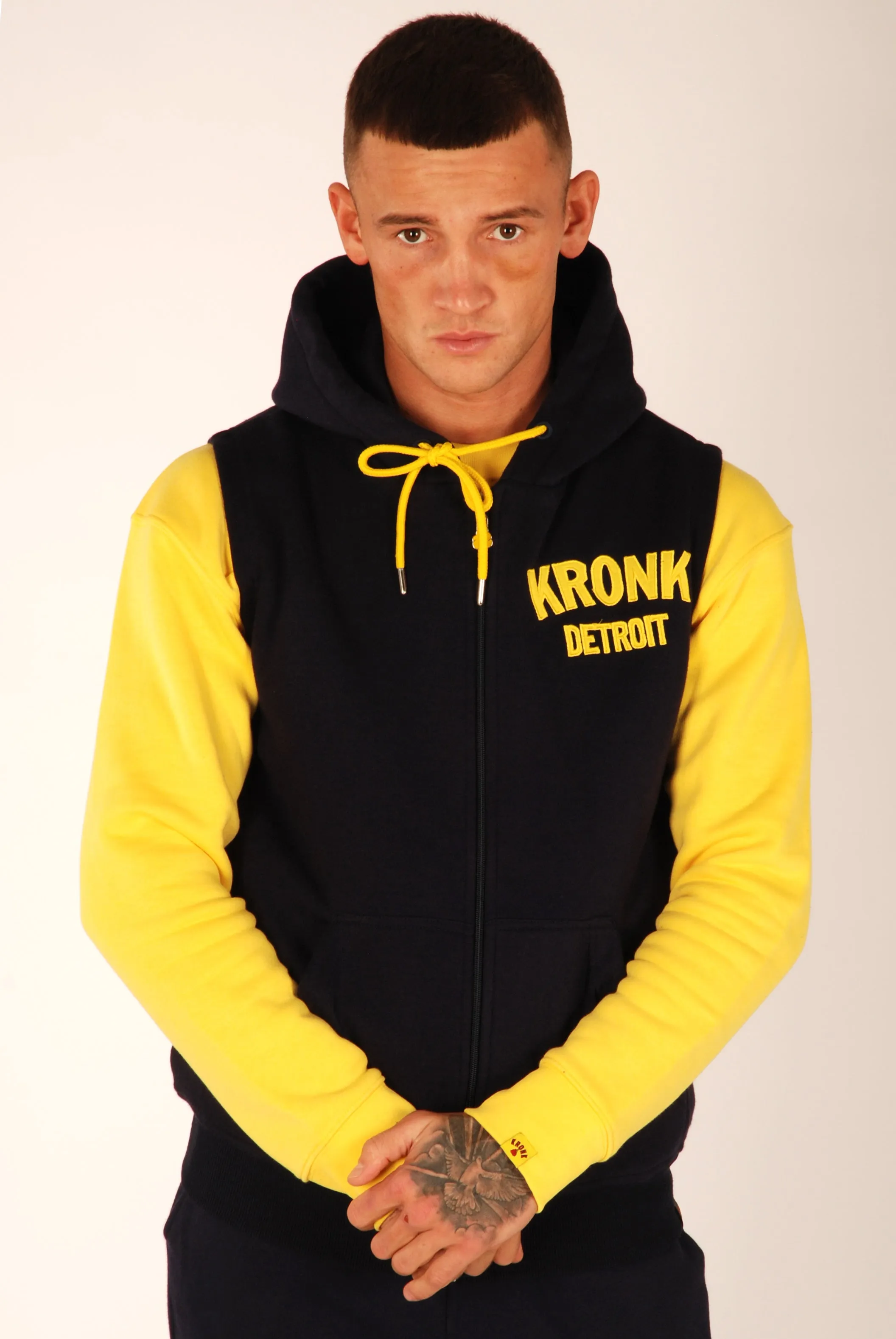 KRONK Detroit Applique Zip through Sleeveless Hoodie Navy