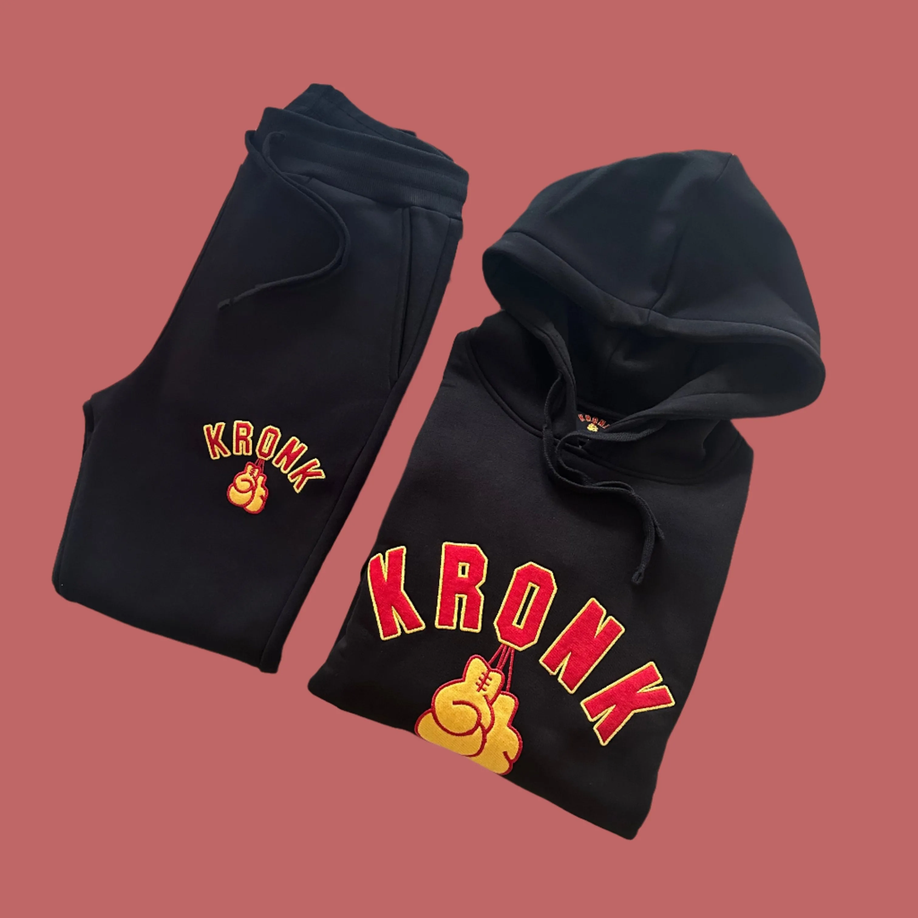 KRONK Gloves Applique Hoodie Loose Fit Black