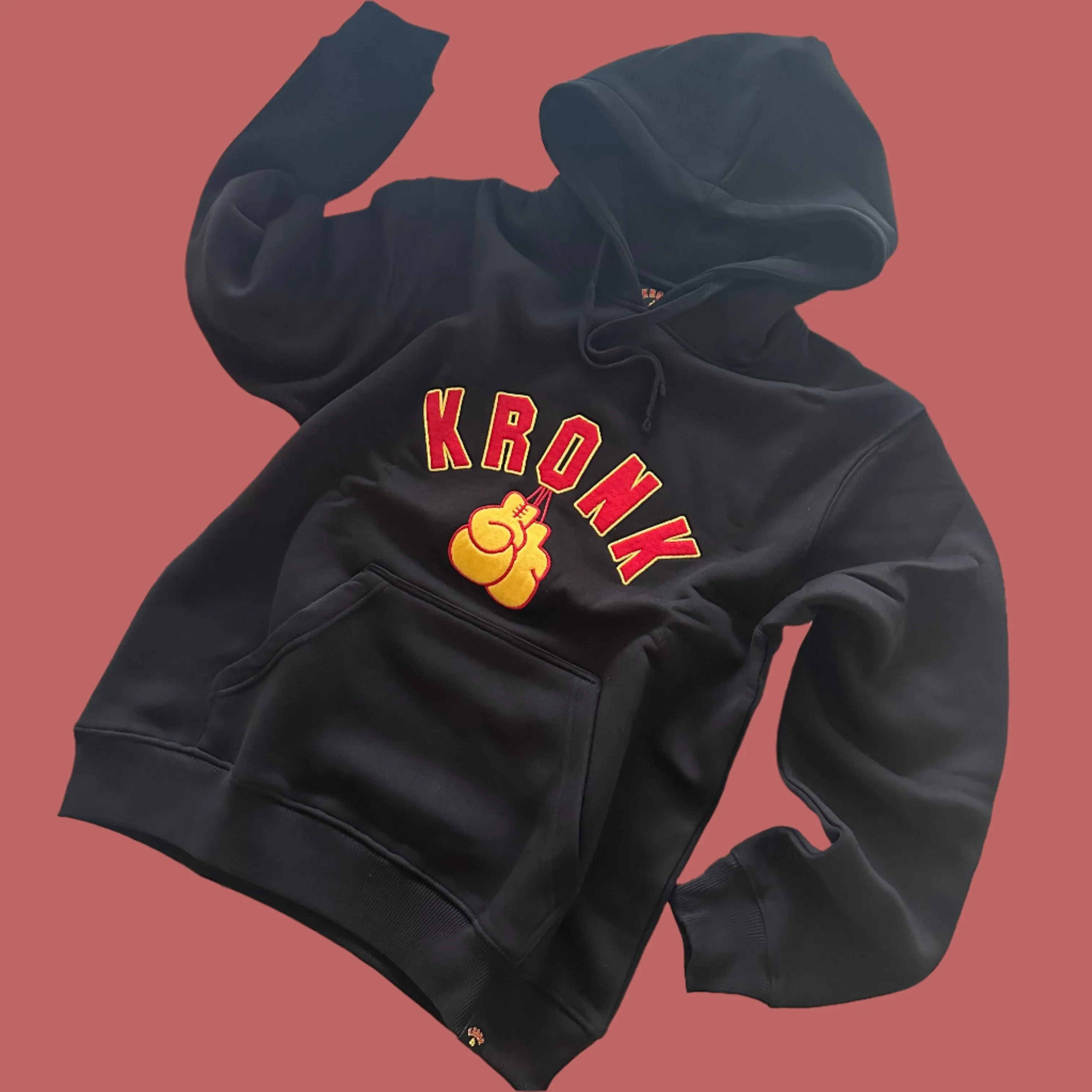 KRONK Gloves Applique Hoodie Loose Fit Black