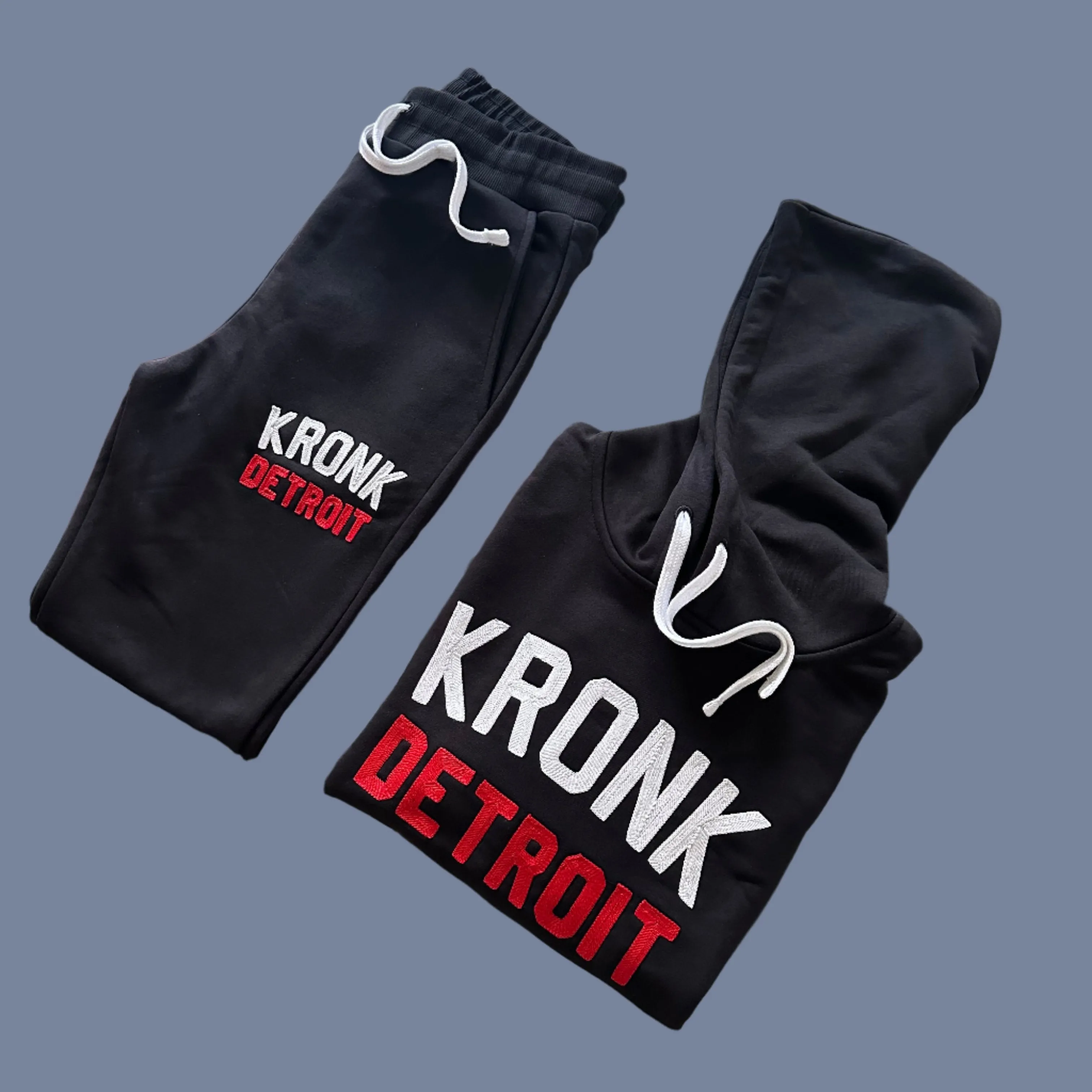 KRONK Iconic Detroit Chain Stitch Hoodie Loose Fit Black