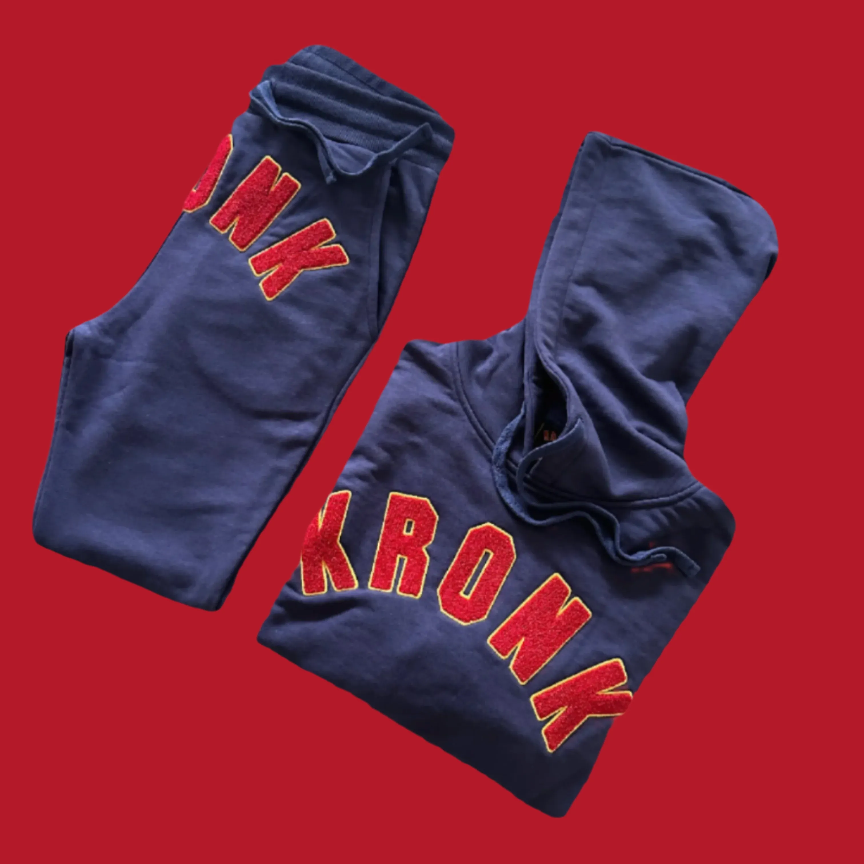 KRONK WAR Towelling Applique Hoodie Loose Fit Navy