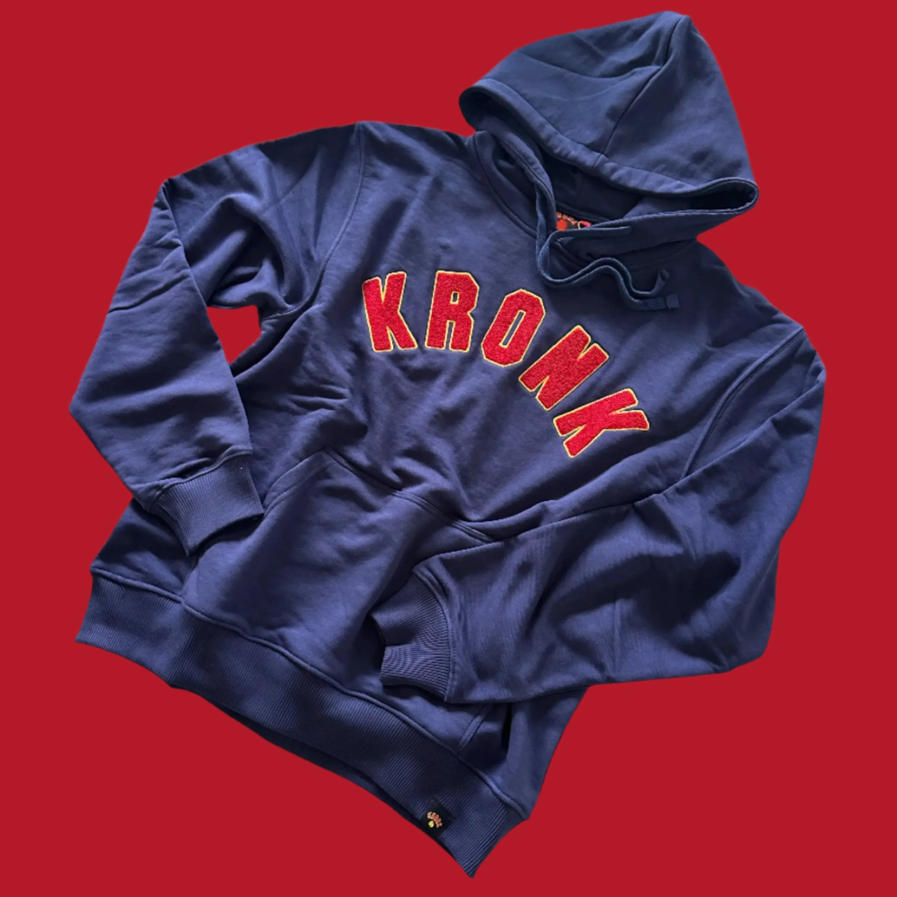 KRONK WAR Towelling Applique Hoodie Loose Fit Navy