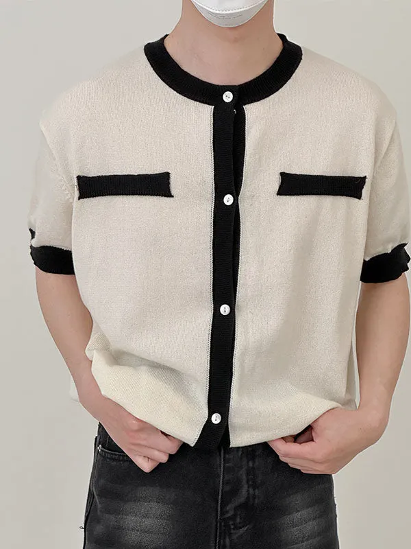 Mens Contrast Patchwork Knit Short Sleeve Shirt SKUK13139