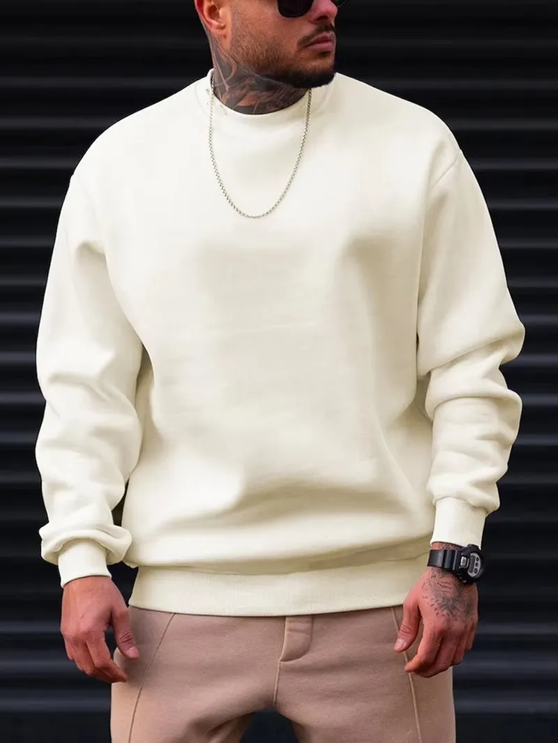 Men'S Fashionable round Neck Versatile Casual Solid Color Sweater