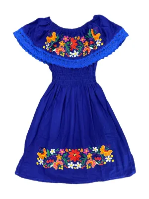 Mexican Girl Florecitas Dress Royal Blue