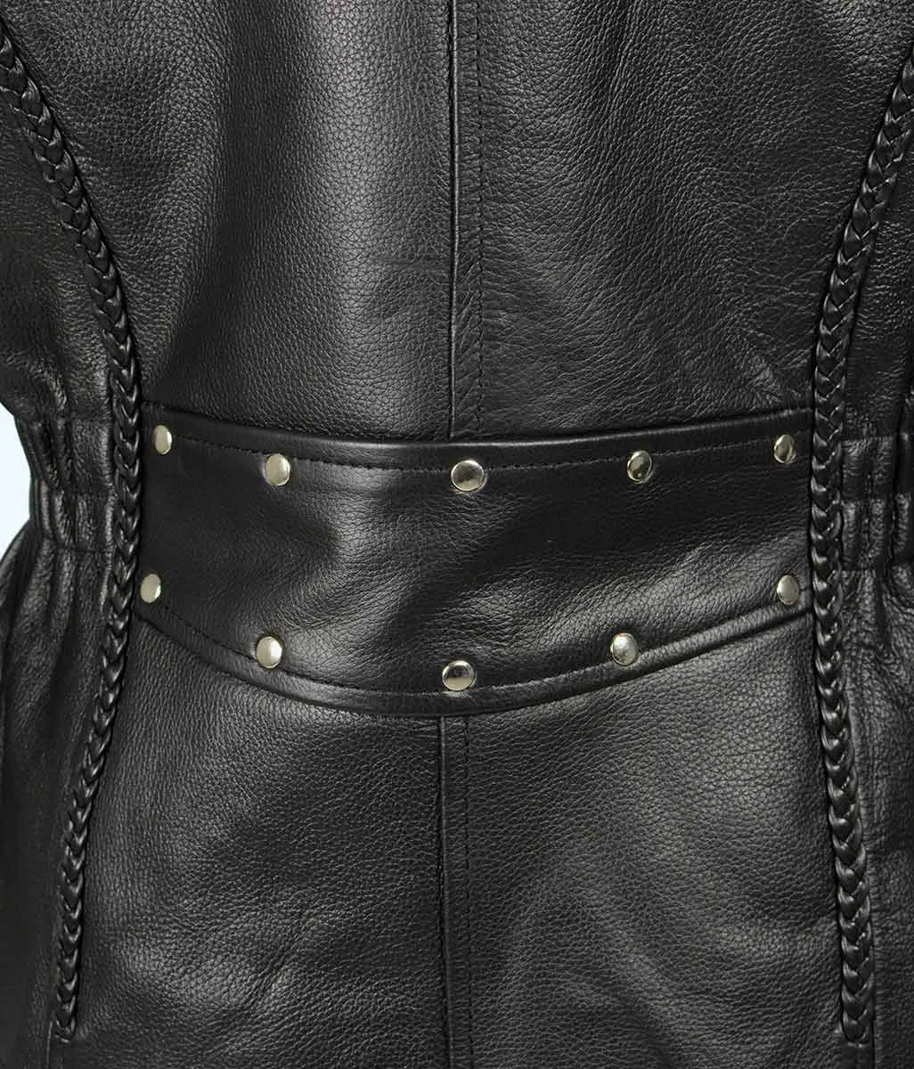 Milwaukee Leather LKL2710 Women's Classic Black Braided Motorcycle Jacket with Studded Back