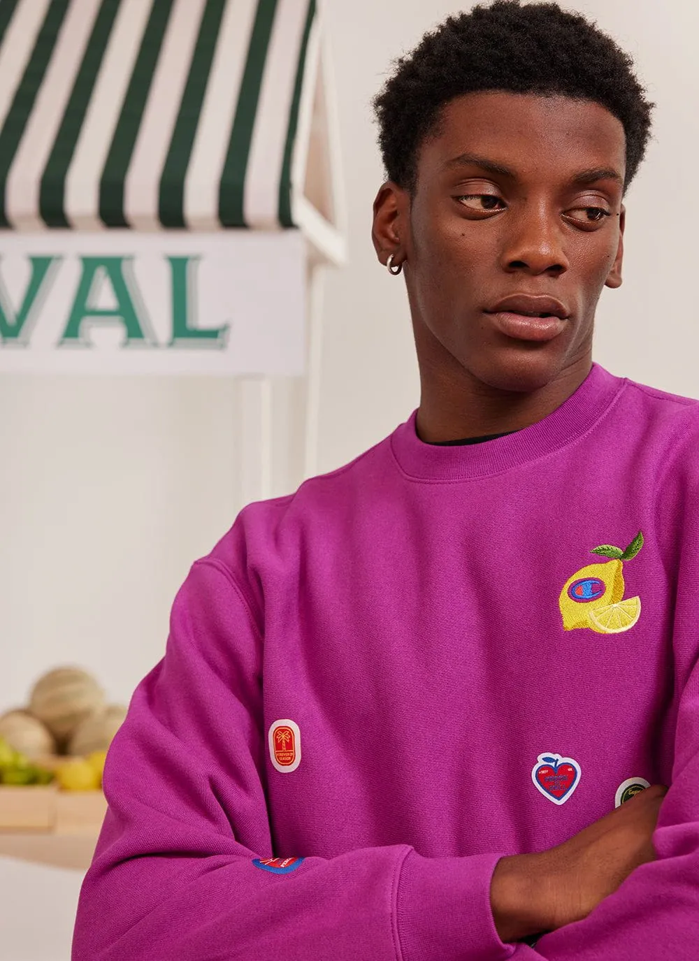 Perci-Post Stamps Sweatshirt | Champion and Percival | Magenta