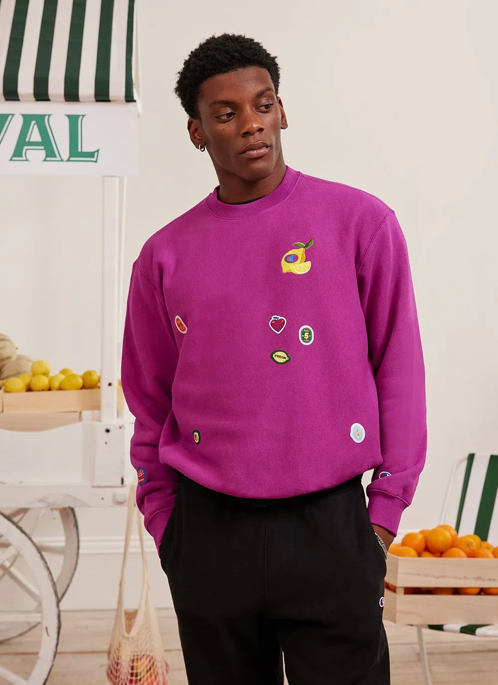 Perci-Post Stamps Sweatshirt | Champion and Percival | Magenta